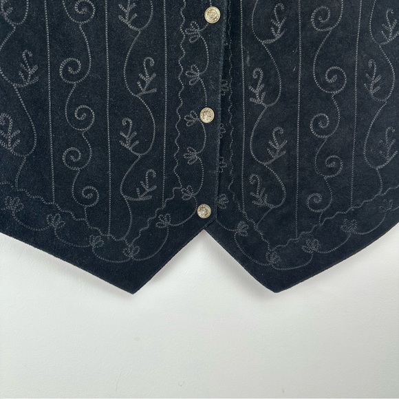 Agapo Suede Leather Vest Plus Size 1x Black Embroidered Cowboy Western Rodeo - Picture 5 of 7